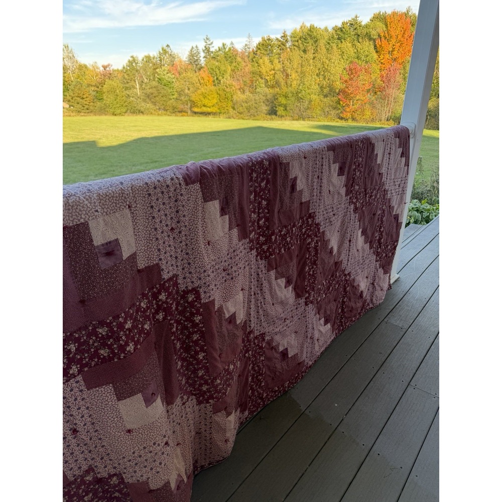 Vtg Patchwork Quilt Mauve, Pinks, Floral 110" By 95"